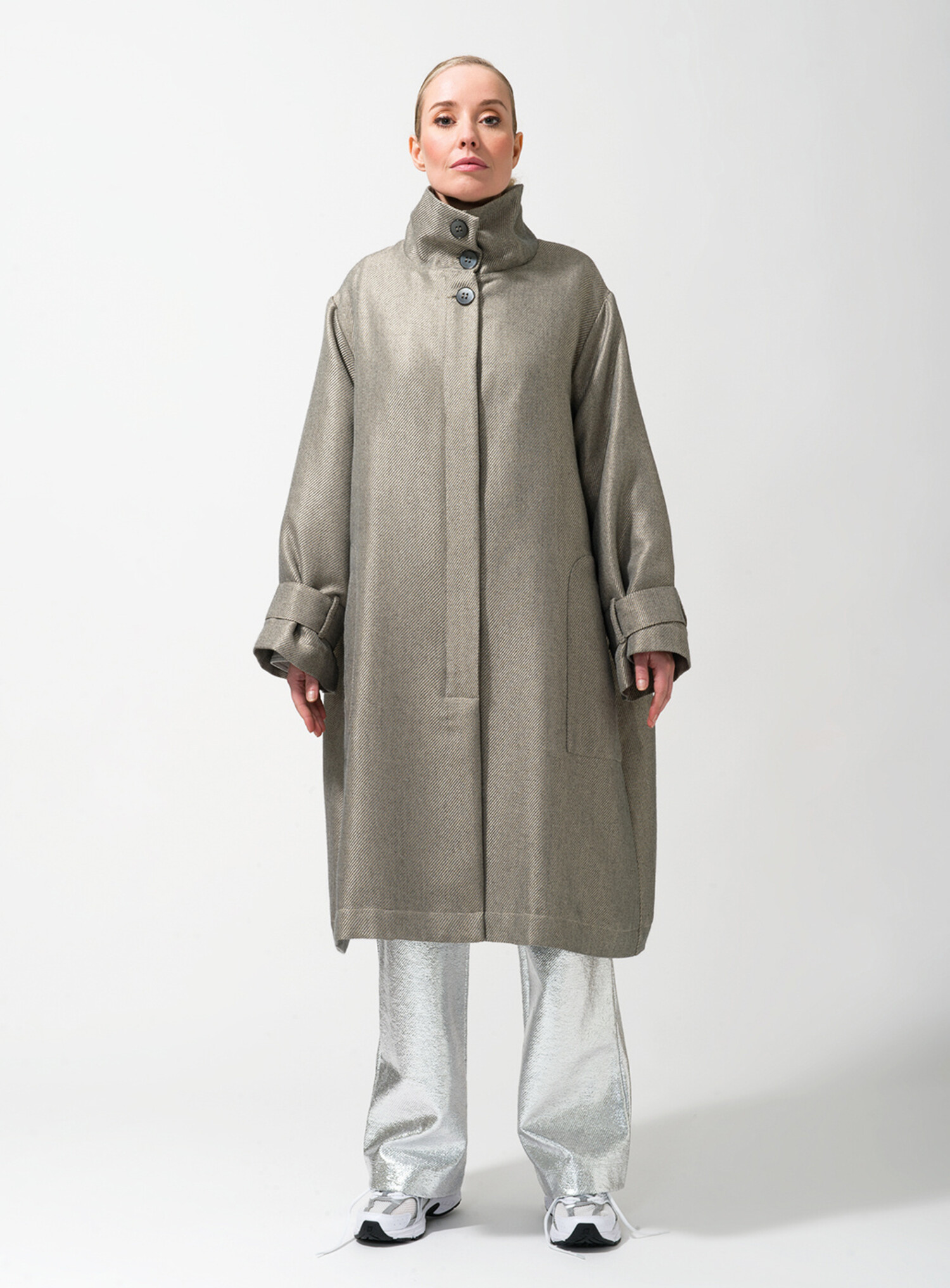 digne collarless jacket coat グレー 2024 Autumn Minimalist Retro Gray Suit Jacket Round Neck