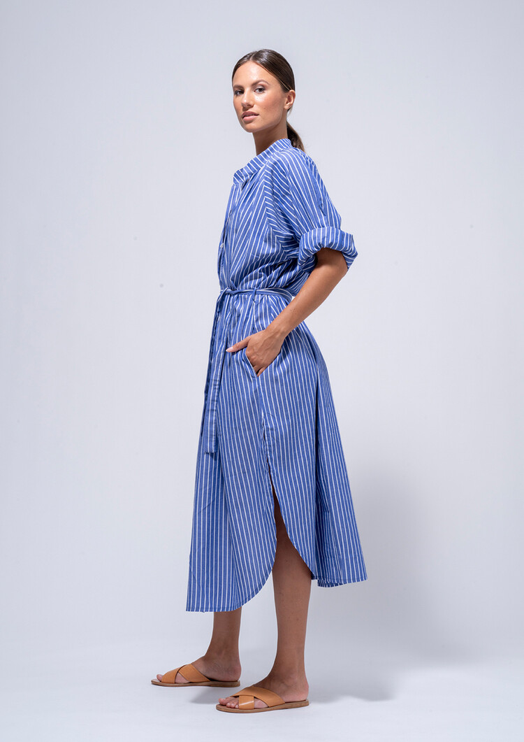 Dutchess Rive gauche jurk - blauw gestreept