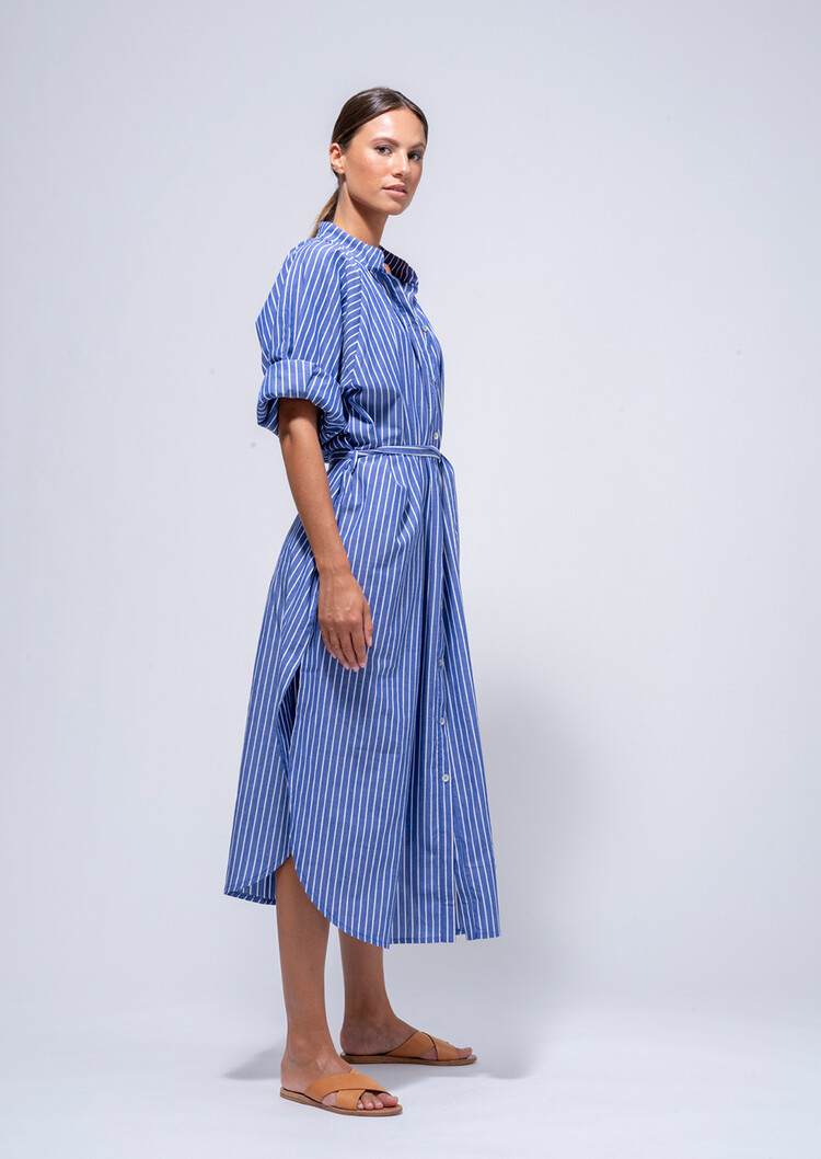 Dutchess Rive gauche jurk - blauw gestreept