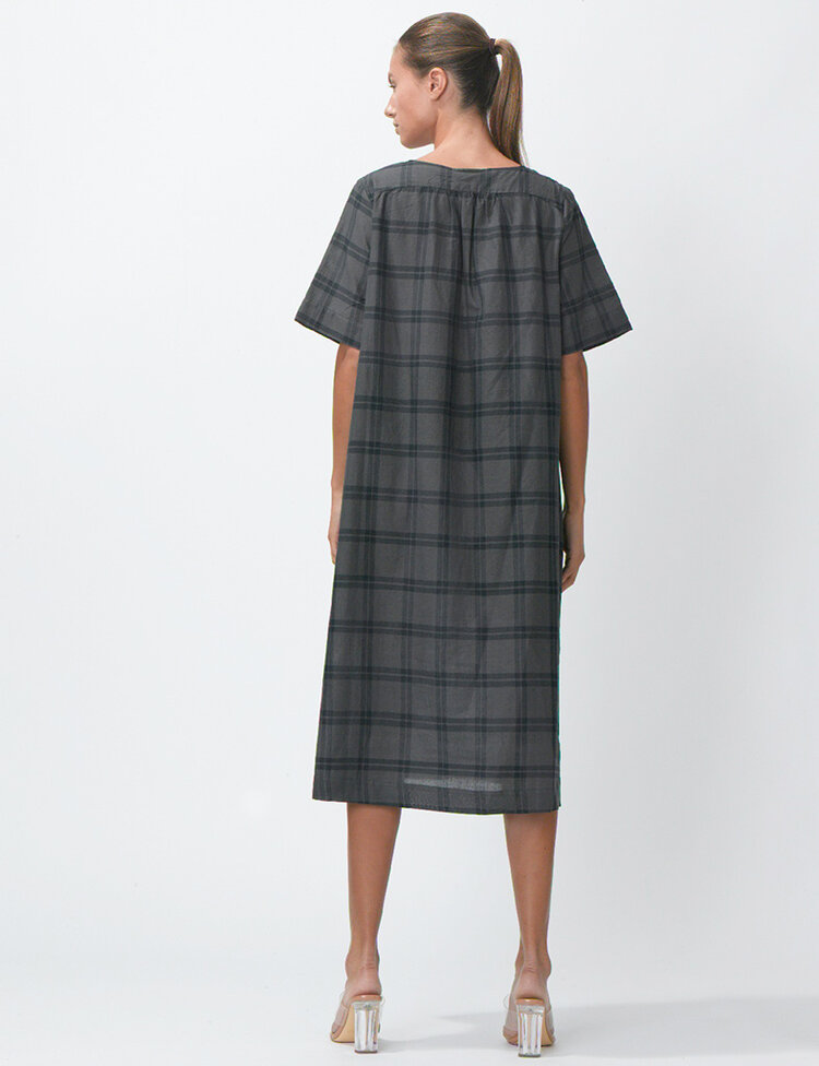 Dutchess Navarin dress -  navy/grey check