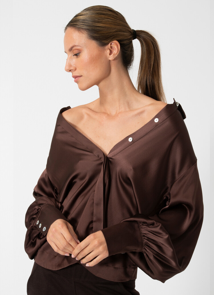 Dutchess Fem blouse zijde  - chocolade