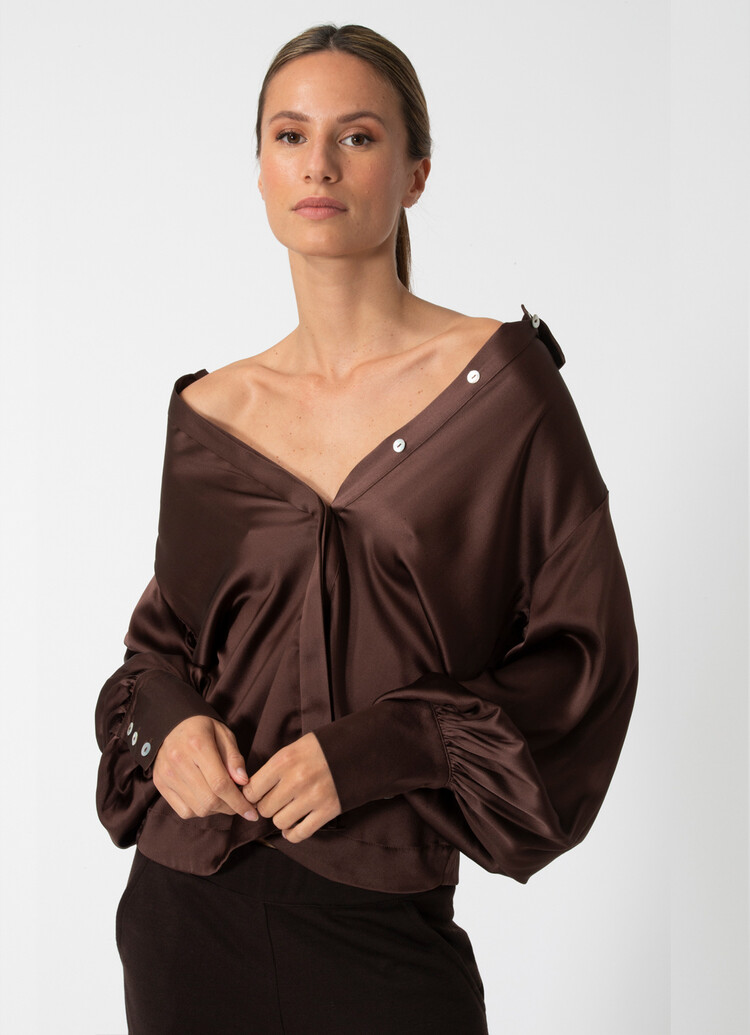 Dutchess Fem blouse zijde  - chocolade