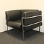 - Design Fauteuil, Zwart Leer, Chroom Slede