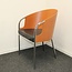 - Design Stoel, Zwart leer, Hout, 4-poots chroom