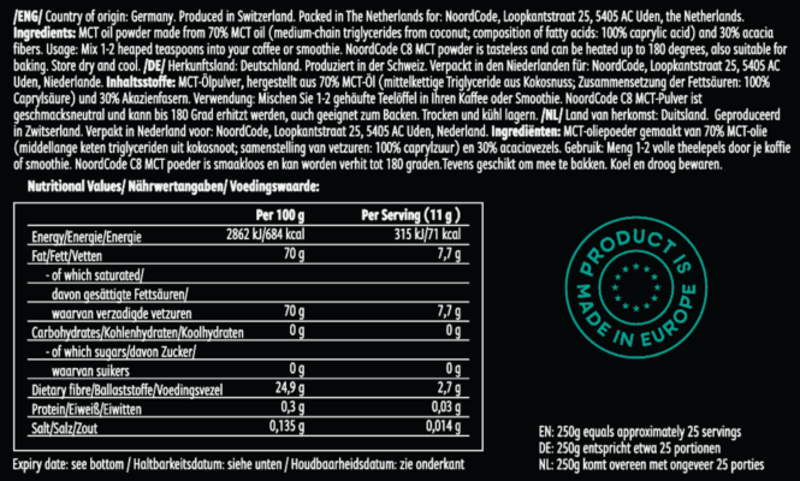 NoordCode Pure C8 MCT Powder