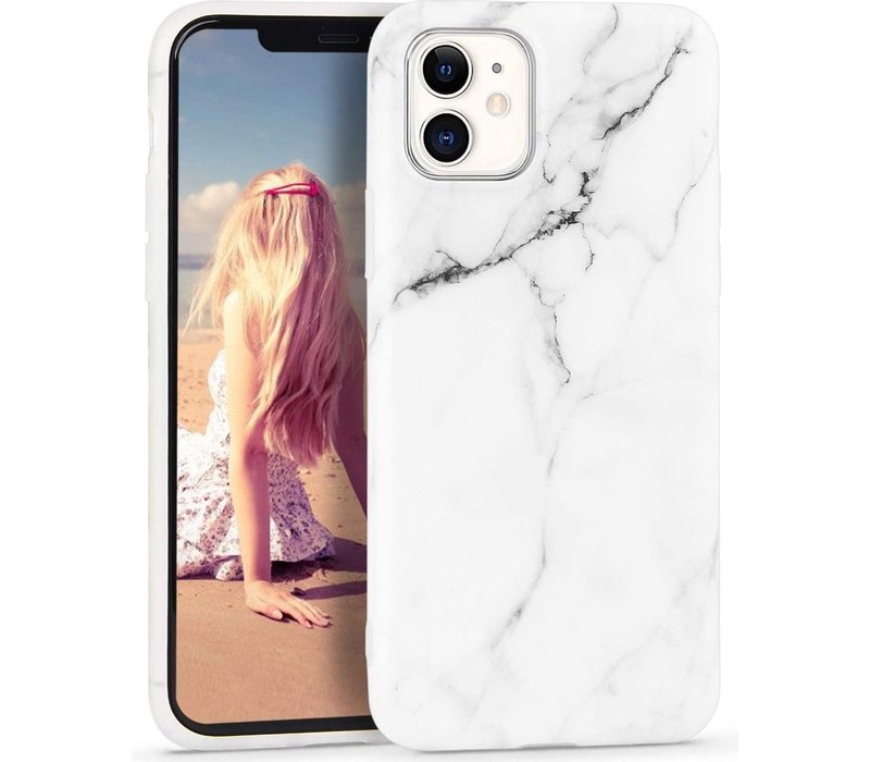 Apple iPhone 11 - Wit / Zwart - Marmer - Soft TPU Hoesje