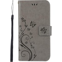 Apple iPhone X - XS Bookcase - Grijs - Bloemen - Portemonnee Hoesje - Pasjeshouder