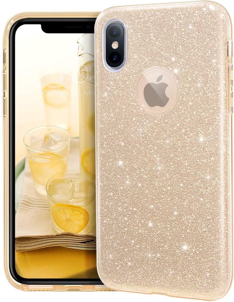 Apple iPhone Max hoesje - Goud - Glitter Soft TPU -