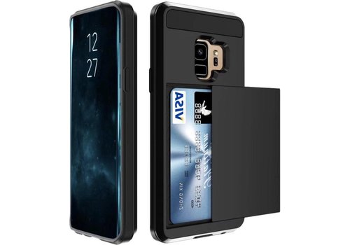 Luxe Cardslot voor Samsung Galaxy S9 Plus | Zwart | Shockproof |TPU Siliconen - Hard PC | Pasjeshouder