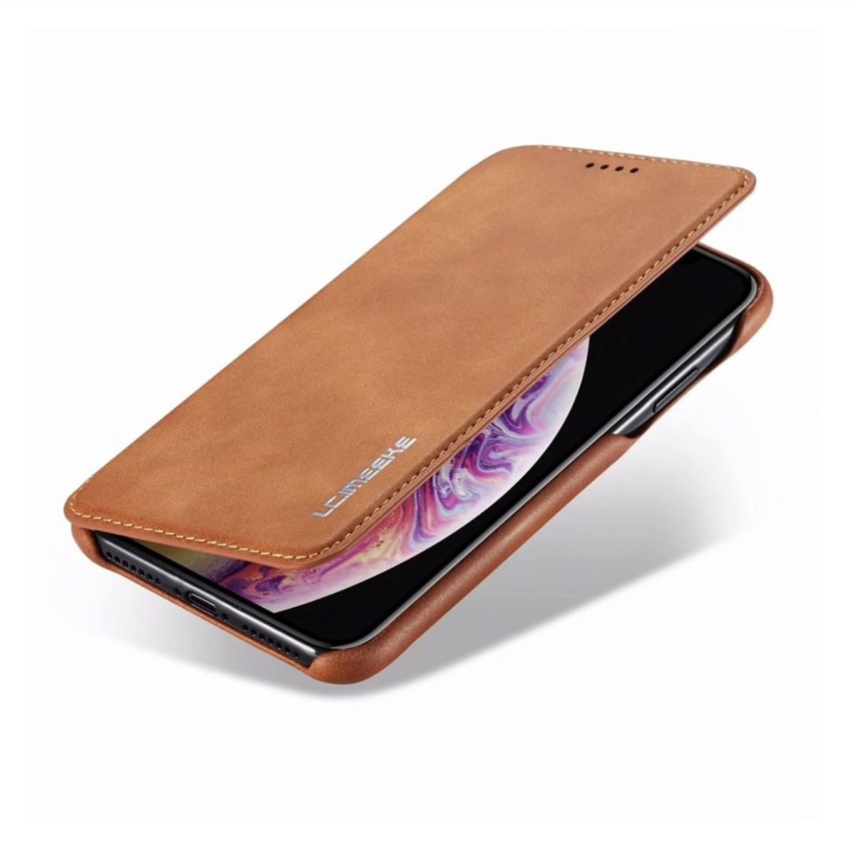 politicus garage werkelijk Apple iPhone X - iPhone XS Leren Bookcase | Bruin | Portemonnee Hoesje |  Lederen Wallet Case | Magnetisch - YPCd