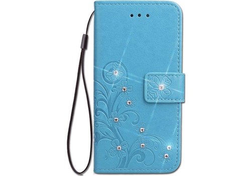 Apple iPhone 5 / 5s / SE Bookcase | Blauw | Bloemen | Portemonnee Hoesje | TPU | Wallet