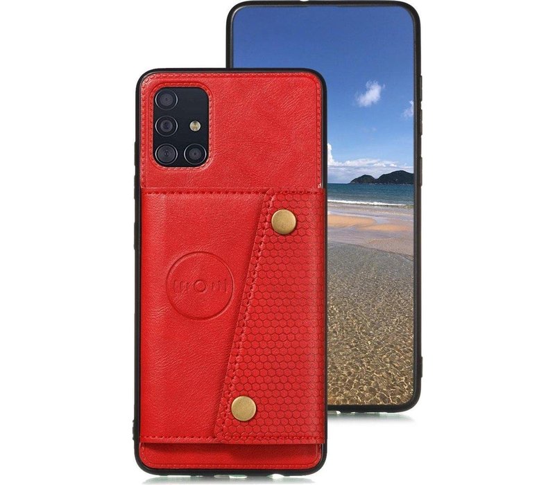 Samsung Galaxy A51 Backcover | Rood | Leren Card Case | Pasjeshouder | Magnetisch