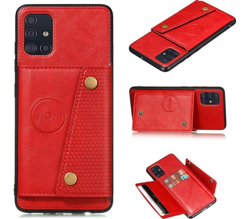 Samsung Galaxy A51 Backcover | Rood | Leren Card Case | Pasjeshouder | Magnetisch