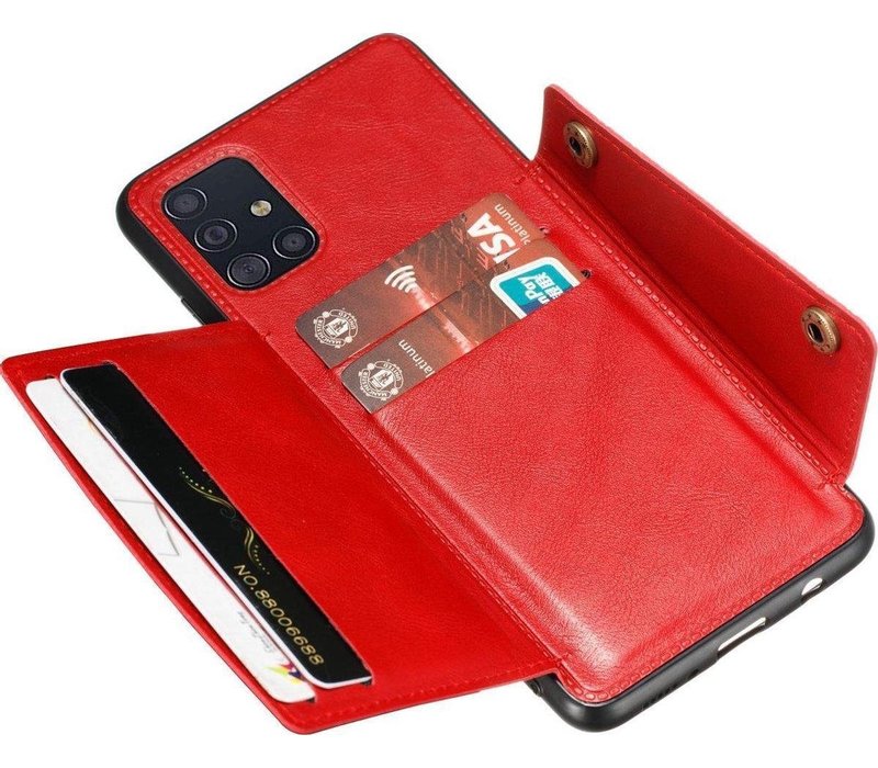 Samsung Galaxy A51 Backcover | Rood | Leren Card Case | Pasjeshouder | Magnetisch