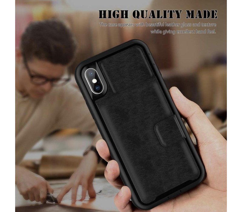 3 in 1 Card Back cover voor Apple iPhone XR | Zwart | TPU - PU Leer | Pasjeshouder | met Magneet