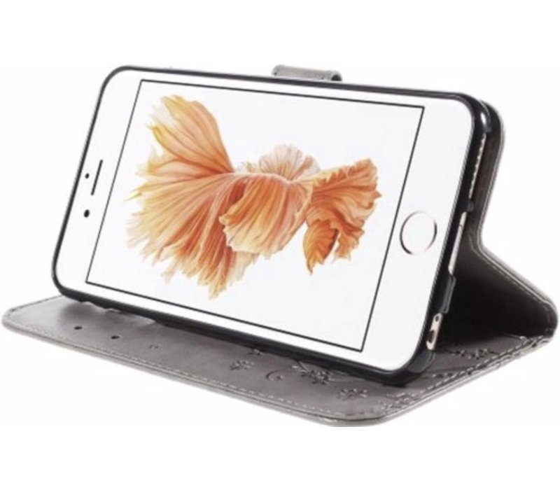 Apple iPhone 5 / 5s / SE Bookcase - Grijs - Vlinders - Portemonnee Hoesje