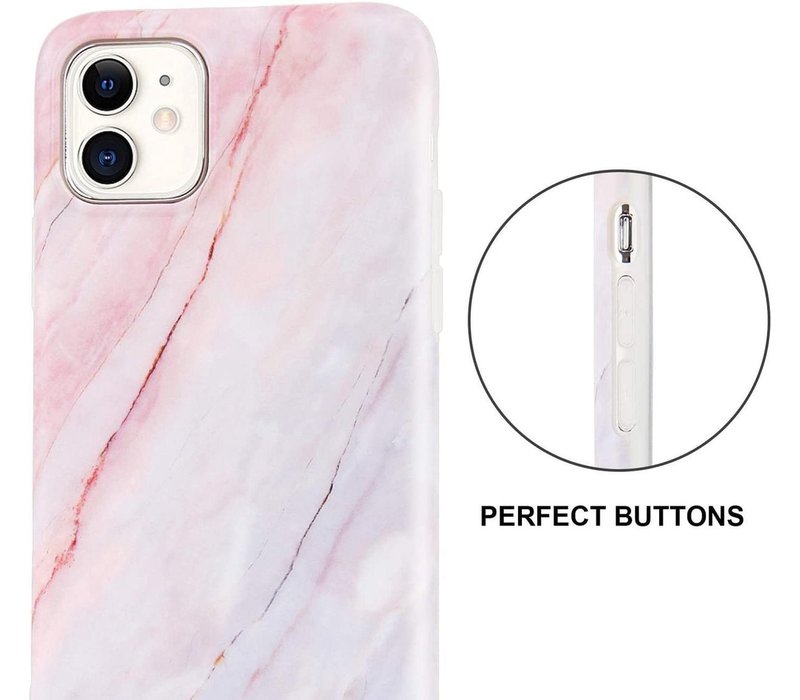 Apple iPhone 12 hoesje - Roze / Blauw - Marmer - Soft TPU