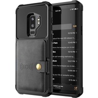 Samsung Galaxy S9 Plus Card Backcover - Zwart - Leren 3 in 1 Pasjeshouder - Magnetisch