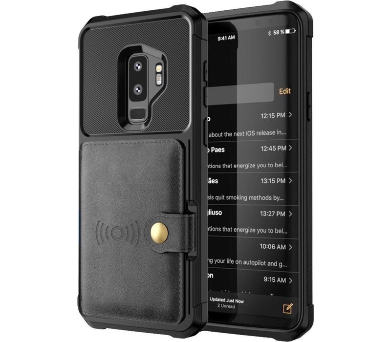 Samsung Galaxy S9 Plus Card Backcover - Zwart - Leren 3 in 1 Pasjeshouder - Magnetisch