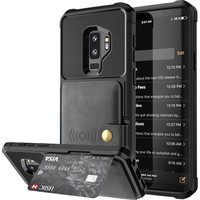 Samsung Galaxy S9 Plus Card Backcover - Zwart - Leren 3 in 1 Pasjeshouder - Magnetisch