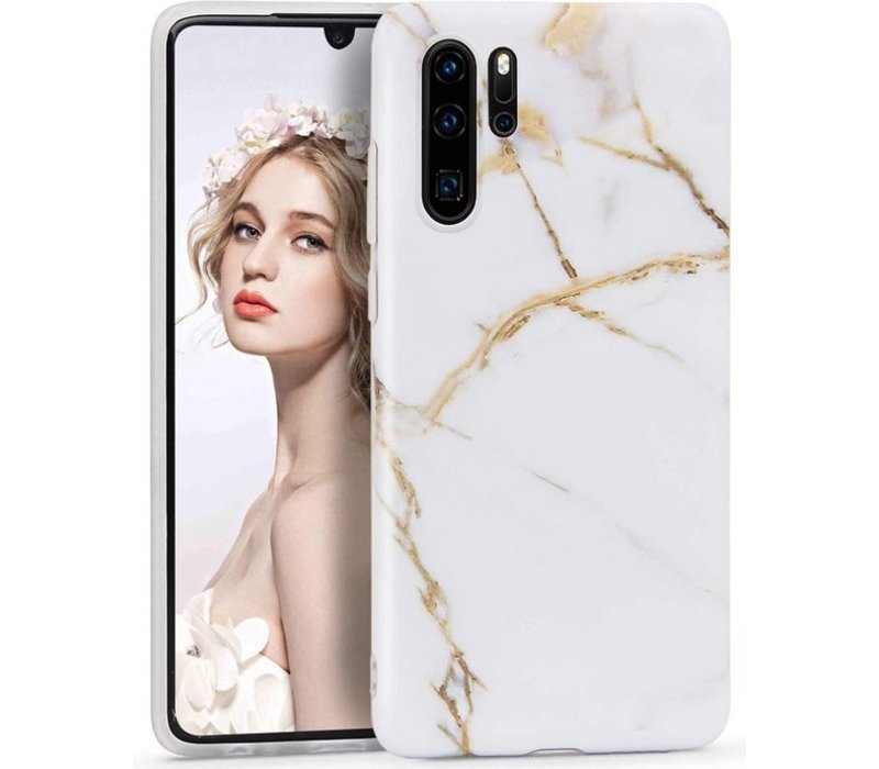 Huawei P30 Pro - Wit / Goud - Marmer - Soft TPU Hoesje