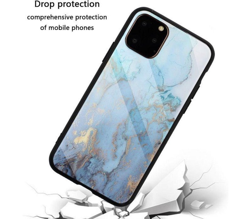 Apple iPhone 11 Backcover - Groen - Marmer - Gehard Glas