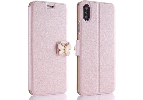 Apple iPhone XR Bookcase - Roze - Vlinders - Portemonnee Hoesje - Pasjeshouder