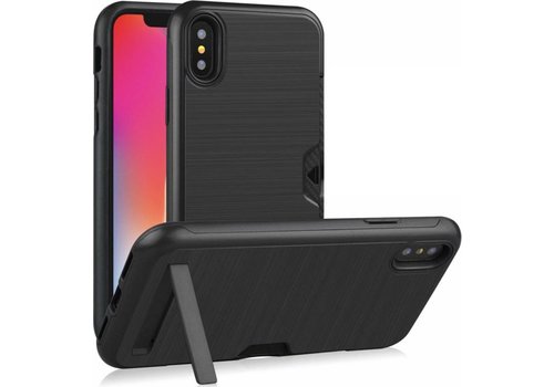 Apple iPhone XR Shockproof Back cover - Zwart - Card Case TPU Siliconen - Hard PC met Kickstand - Pasjeshouder