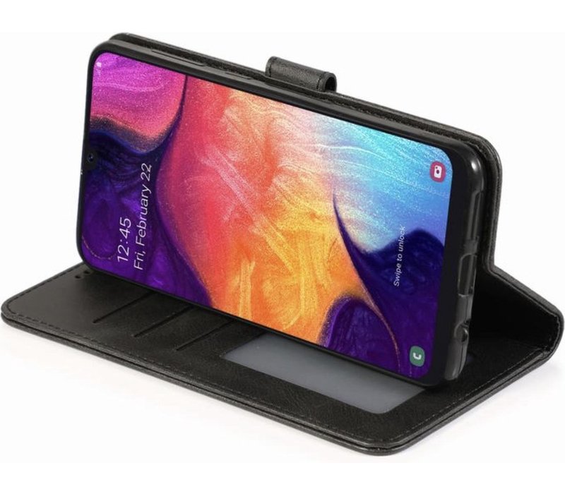 Samsung Galaxy A50 Leren Bookcase - Zwart - Portemonnee Hoesje