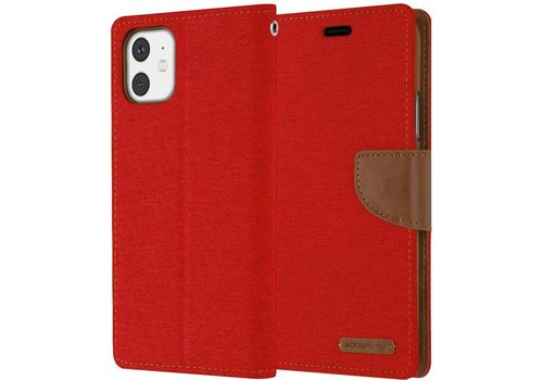 Apple iPhone 11 Denim Bookcase - Rood - Spijkerstof - Portemonnee hoesje