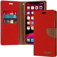Apple iPhone 11 Denim Bookcase - Rood - Spijkerstof - Portemonnee hoesje