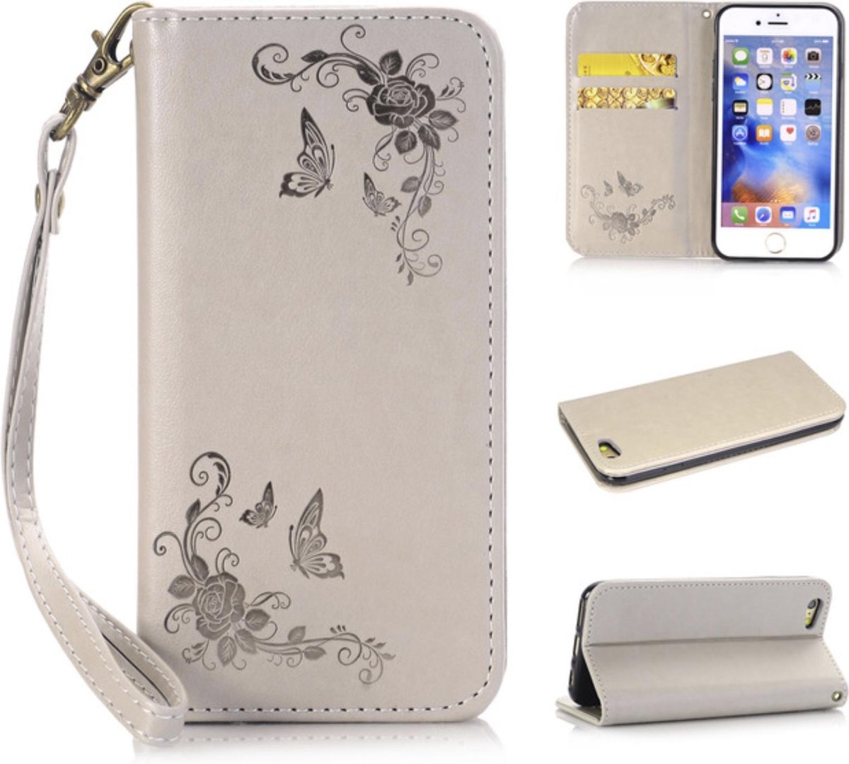 Geweldig fysiek Paard Apple iPhone 7 - iPhone 8 Bloemen Bookcase | Grijs | Portemonnee Hoesje |  Lederen Wallet Case | Magnetisch - YPCd