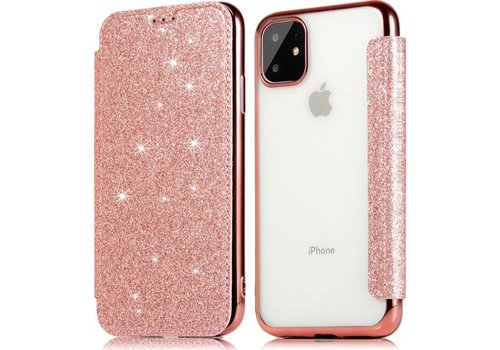 Apple iPhone 11 Flip Case - Roze - Glitter - PU leer - Soft TPU - Folio