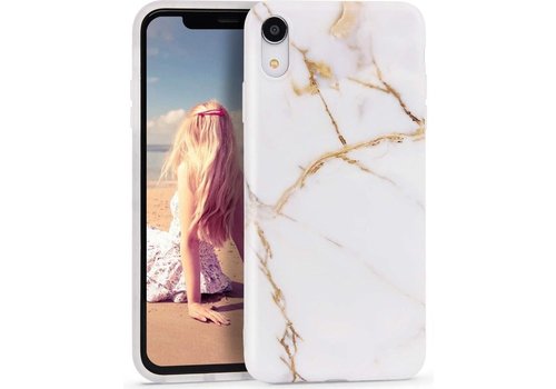 Apple iPhone XR Backcover - Wit / Goud - Marmer - Soft TPU Hoesje