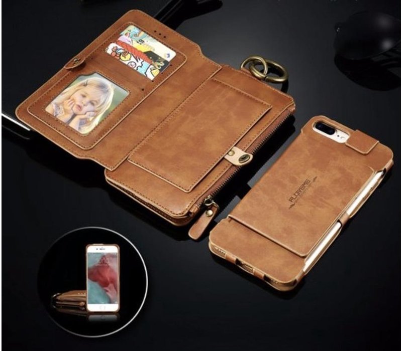 Luxueus Lederen Portemonnee Hoesje | iPhone 7 8 | Bruin | Incl. Uitneembare hoes | Original Floveme