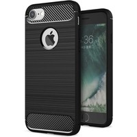 Luxe Apple iPhone 7 - iPhone 8 hoesje � Zwart � Geborsteld TPU carbon case � Shockproof cover