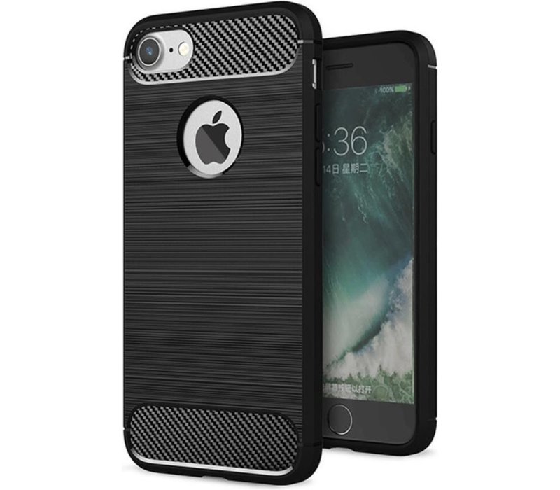 Luxe Apple iPhone 7 - iPhone 8 hoesje � Zwart � Geborsteld TPU carbon case � Shockproof cover