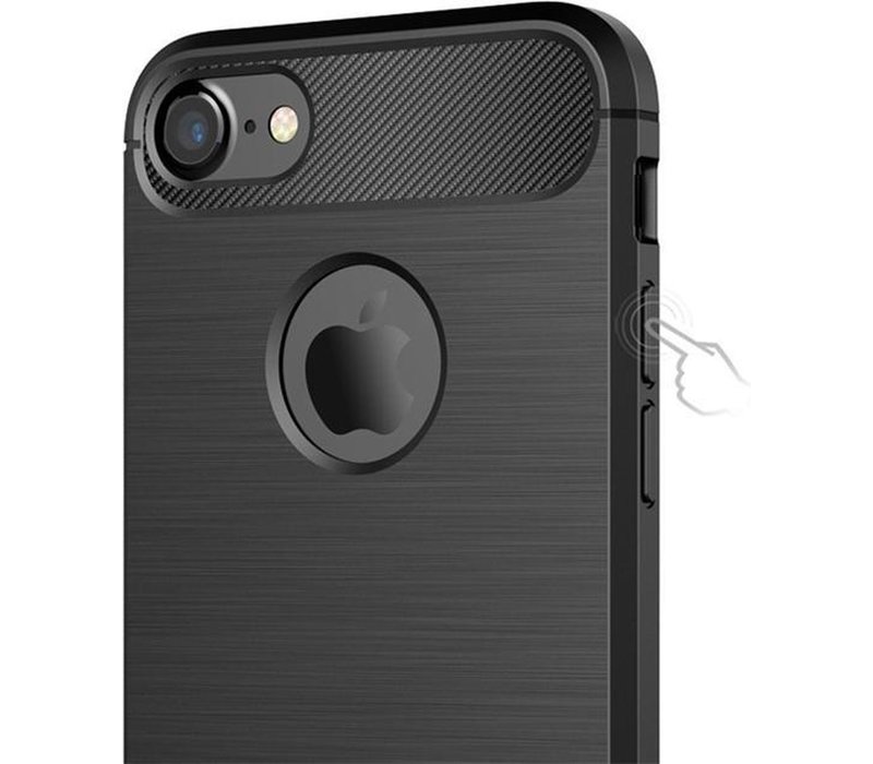 Luxe Apple iPhone 7 - iPhone 8 hoesje � Zwart � Geborsteld TPU carbon case � Shockproof cover