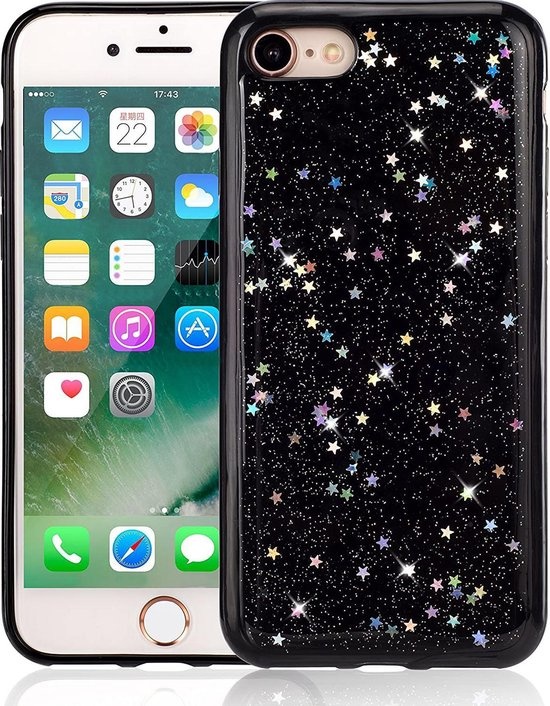 Verbonden brug fenomeen Apple iPhone 7 - 8 Plus Glitter Case - Zwart - Soft TPU - Bling Bling - YPCd