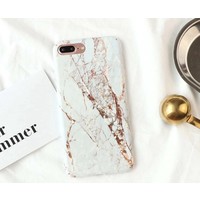 Luxe marmer graniet voor Apple iPhone 7 - iPhone 8 hoesje wit - goud - bronze case - hard back cover