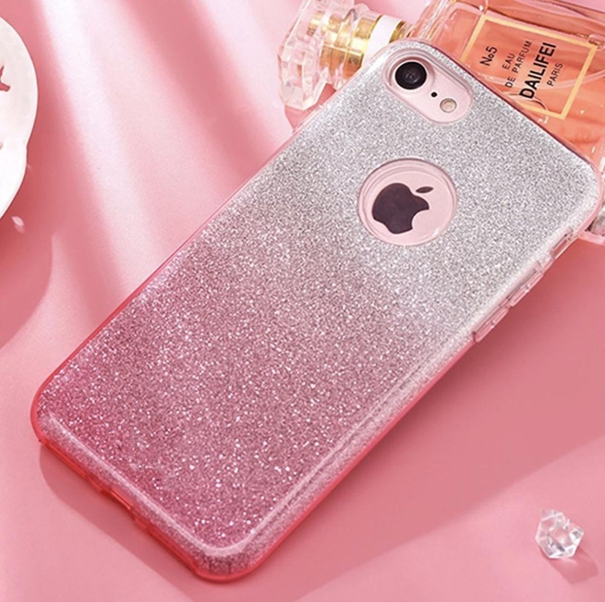 Wardianzaak Klacht effect Luxueuze Glitter Hoesje - iPhone 6 6S - Roze - Bling Bling cover - TPU case  - YPCd