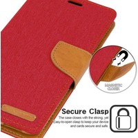 Luxe Apple iPhone X - iPhone XS Wallet Book Case Denim Rood Cover - Spijkerstof Hoes