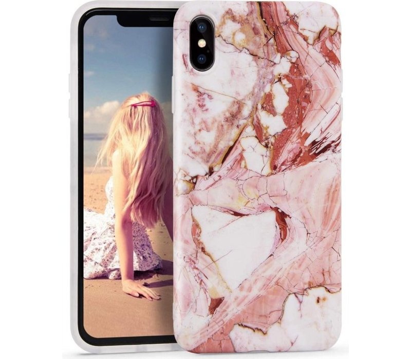 Luxe marmer case voor iPhone - iPhone XS hoesje roze - wit - back cover - soft TPU zacht - YPCd