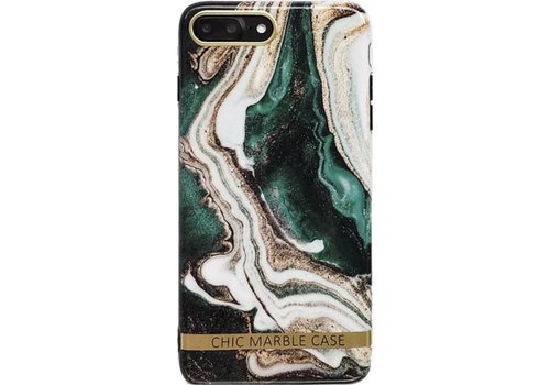 Luxe Chic Marmer Back Cover voor Apple iPhone 7 Plus - iPhone 8 Plus Case - Groen - Goud - Soft TPU Zacht Hoesje