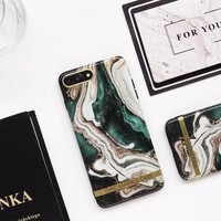 Luxe Chic Marmer Back Cover voor Apple iPhone 7 Plus - iPhone 8 Plus Case - Groen - Goud - Soft TPU Zacht Hoesje