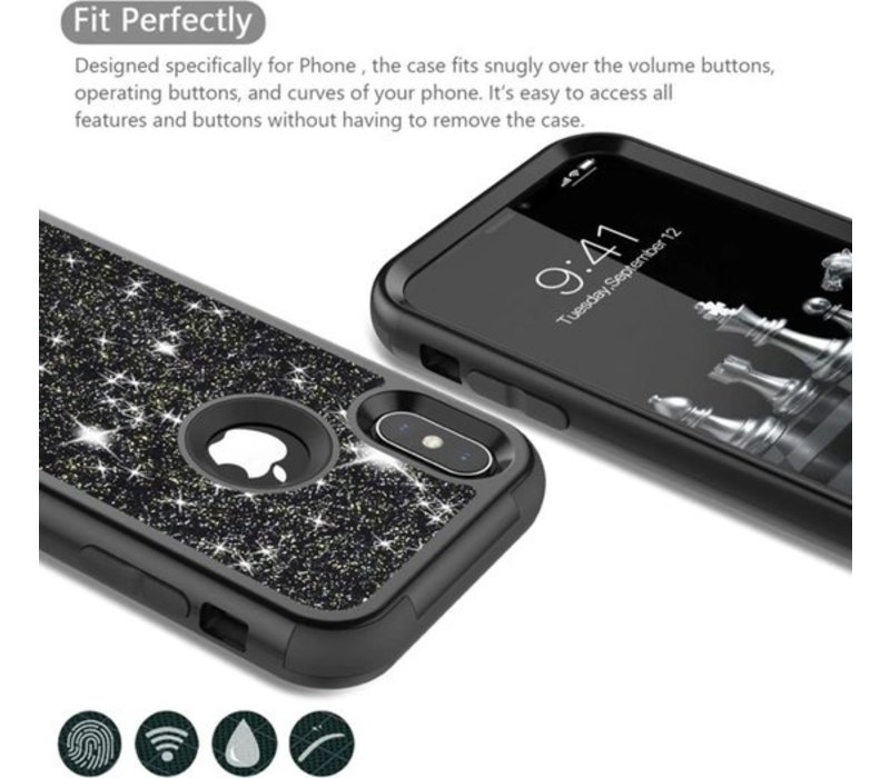 Apple iPhone X / XS Glitter Back over - Zwart - PC Hard - Shockproof