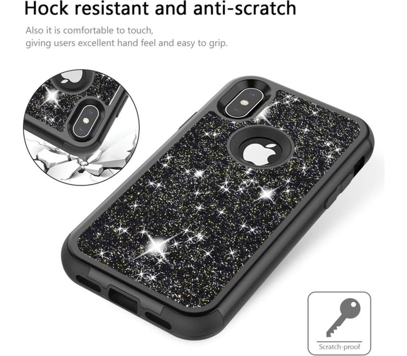 Apple iPhone X / XS Glitter Back over - Zwart - PC Hard - Shockproof