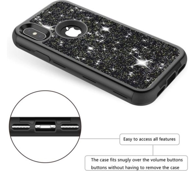 Apple iPhone X / XS Glitter Back over - Zwart - PC Hard - Shockproof