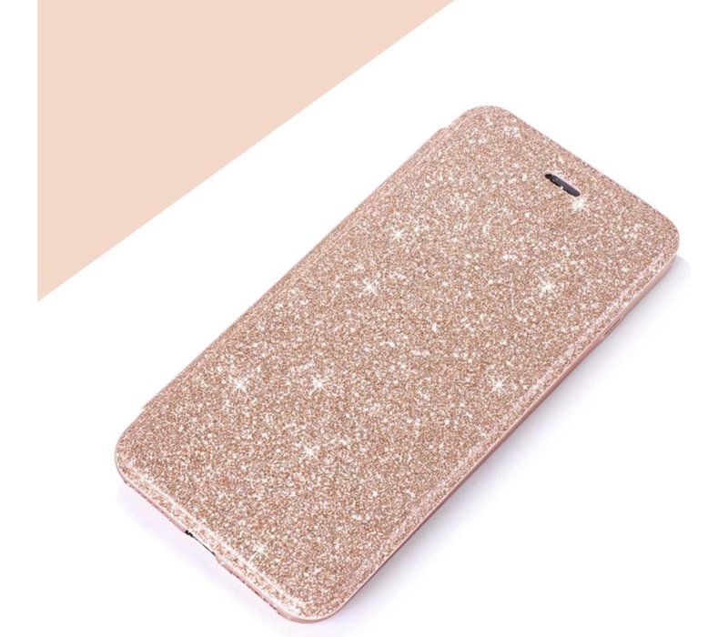 Apple iPhone 7 - 8 Flip Case - Roze - Glitter - PU leer - Soft TPU - Folio