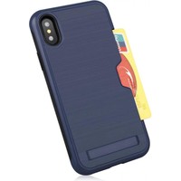 Luxe Xtreme Stevige Shockproof Cardslot | Card Case voor Apple iPhone X | iPhone XS | Hoogwaardig TPU Siliconen - Hard PC Hoesje | Back Cover | Wallet | Donkerblauw | Navy Blue | Ruimte voor bankpas | met Venster | Kickstand | Pasjeshouder